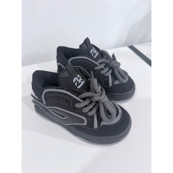 Unbranded Other - Kids Black Grey Chunky Rope Lace Skate Sneakers Low Top Size 28 Streetwear Style